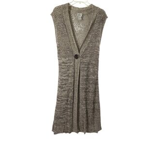 Chicos Sleeveless Long Cardigan Womens Medium Knit Tan Brown Sweater Vest Layer